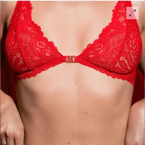 Savage X Fenty Bralette Size S Red Mesh Lace X Logo Front Closure NEW - Picture 3 of 8